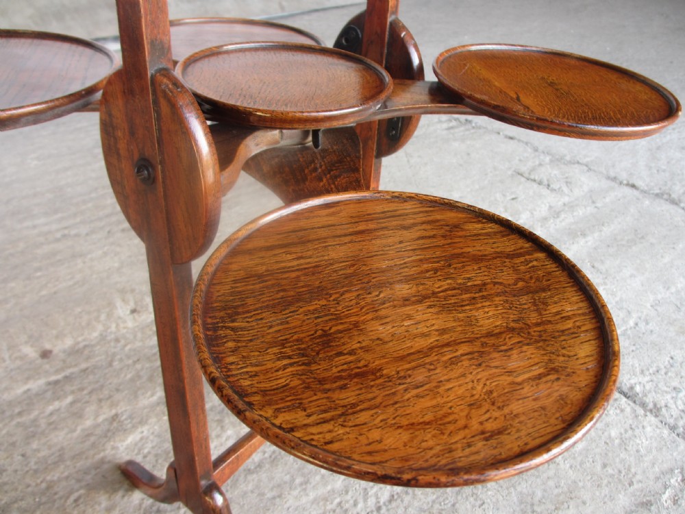 Unusual Victorian oak folding swivel cake stand View X