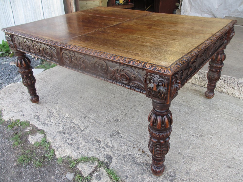 Victorian oak heavily carved partner's library desk  View II