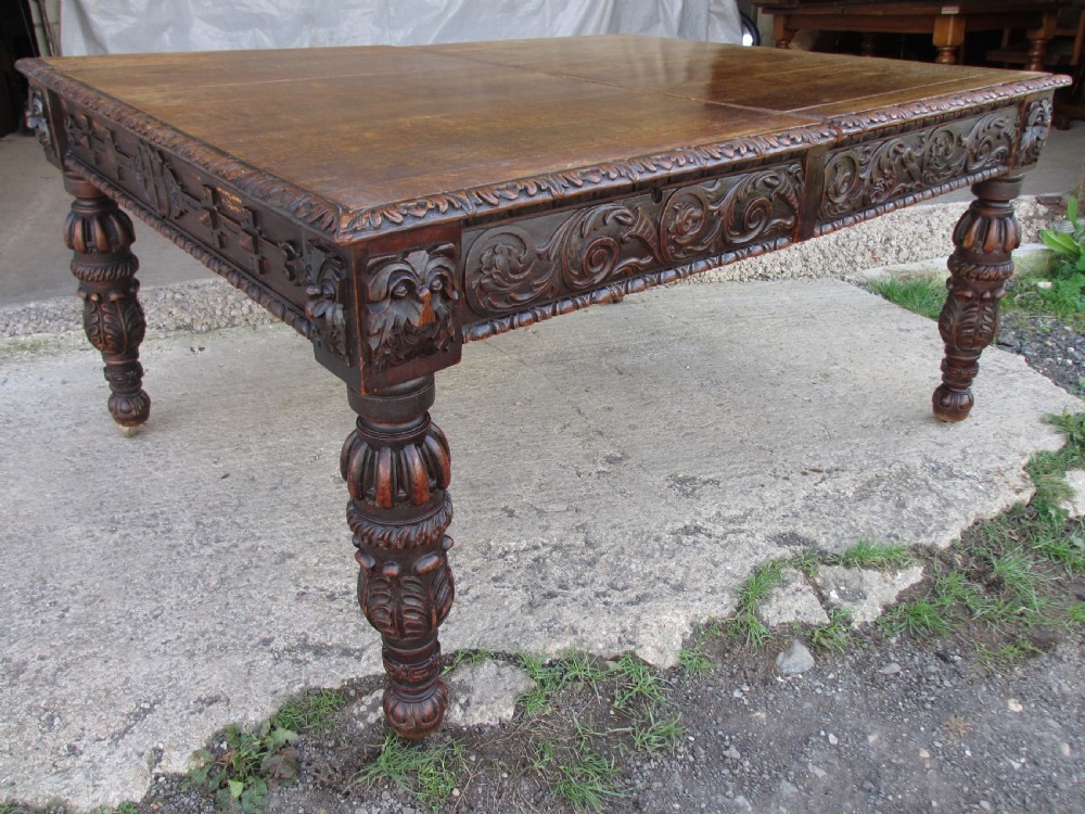 Victorian oak heavily carved partner's library desk  View III