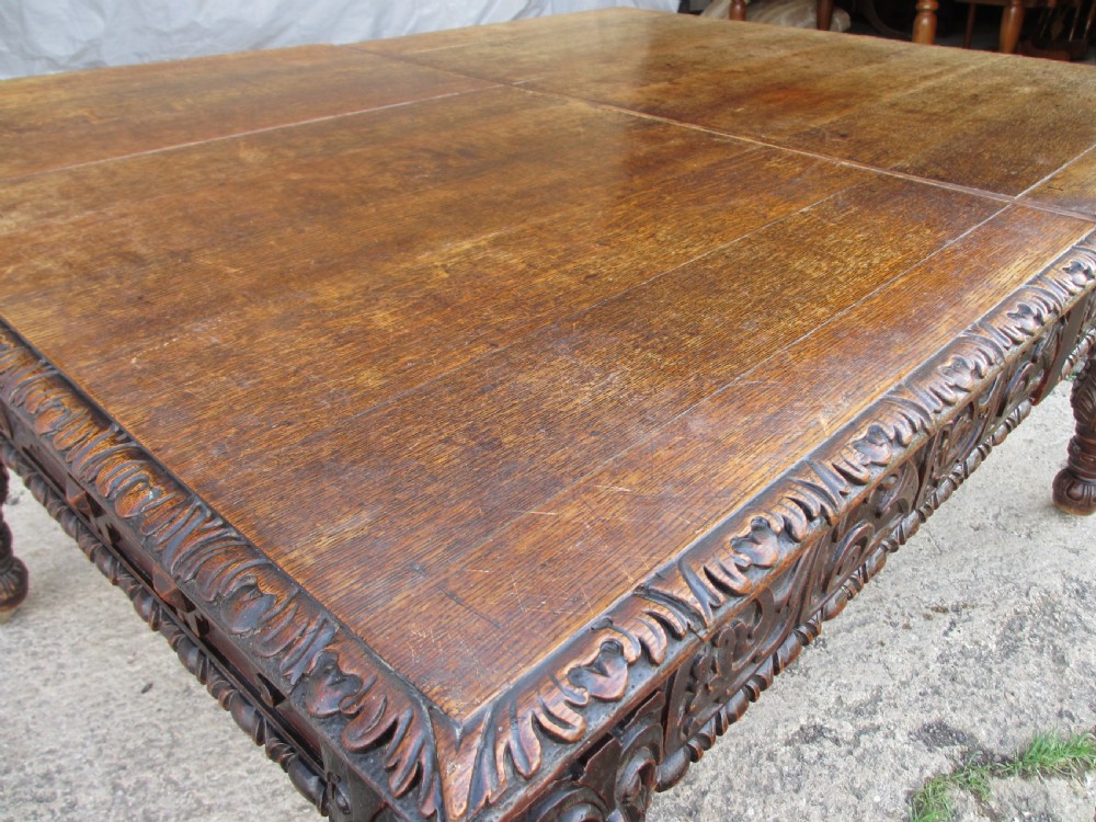 Victorian oak heavily carved partner's library desk  View V