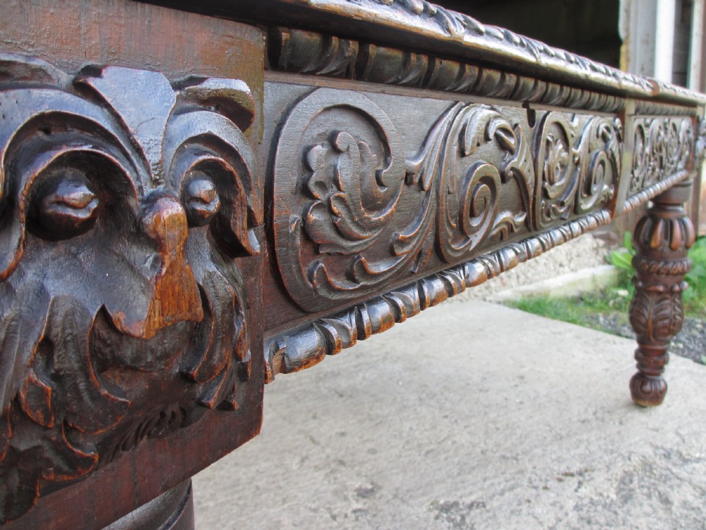 Victorian oak heavily carved partner's library desk  View VI