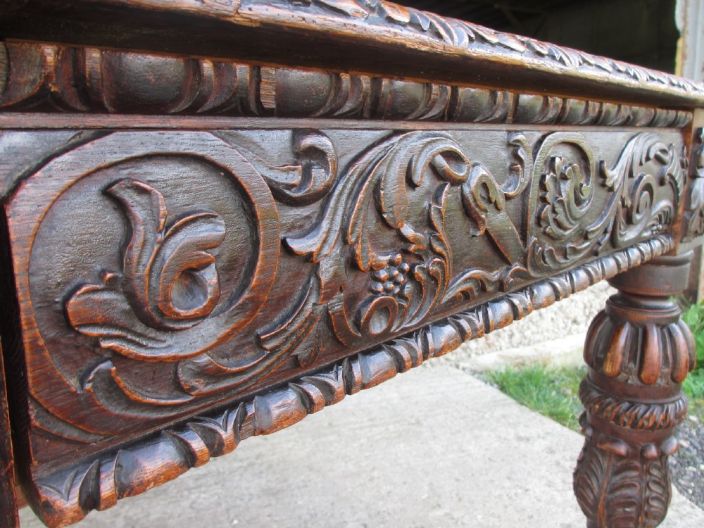 Victorian oak heavily carved partner's library desk  View VIII
