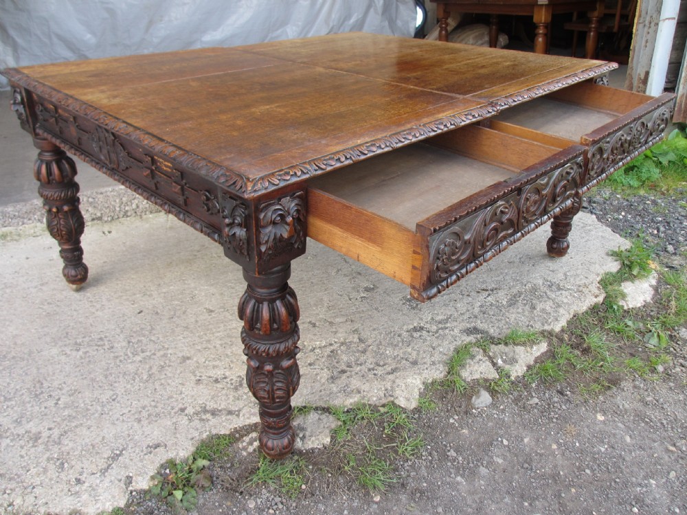 Victorian oak heavily carved partner's library desk  View X