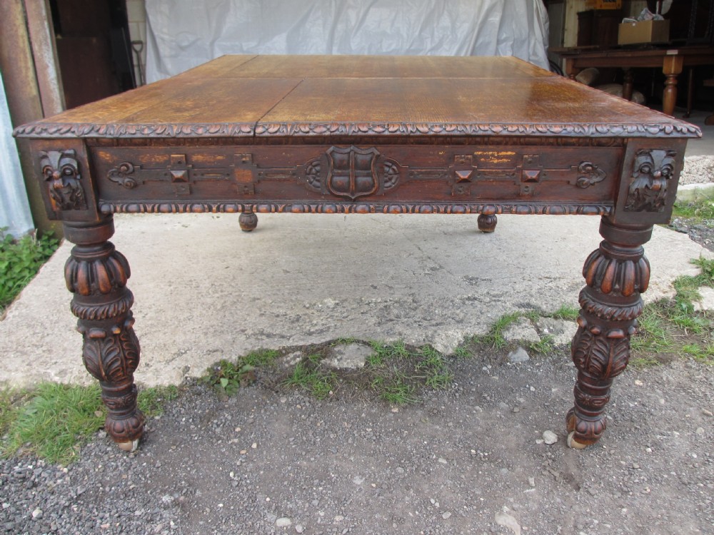 Victorian oak heavily carved partner's library desk  View XII