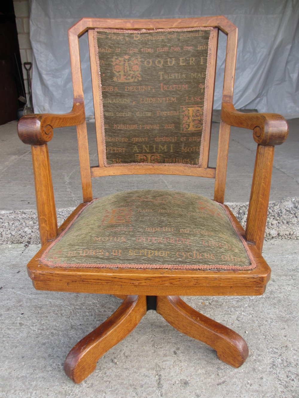 Victorian oak swivel desk chair with upholstered seat and back