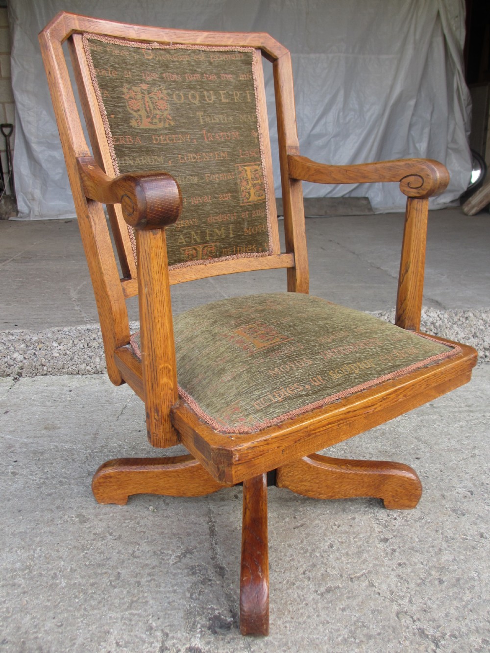Victorian oak swivel desk chair with upholstered seat and back View II
