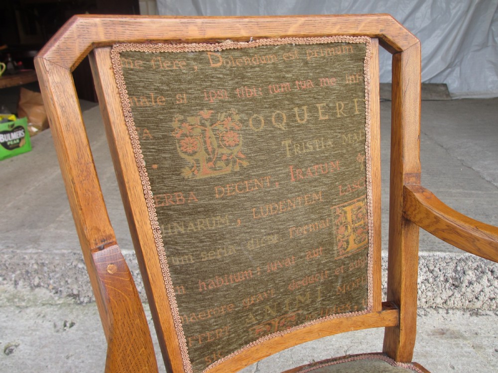 Victorian oak swivel desk chair with upholstered seat and back View IV