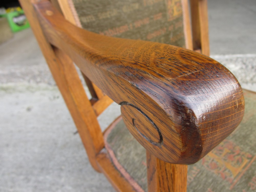 Victorian oak swivel desk chair with upholstered seat and back View V