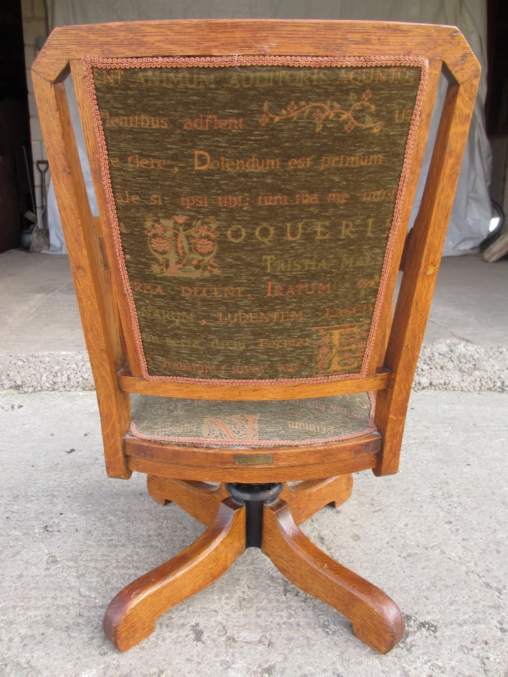 Victorian oak swivel desk chair with upholstered seat and back View XI