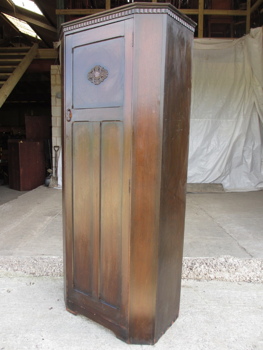 Early 20th century oak canted cornered hall cupboard View III