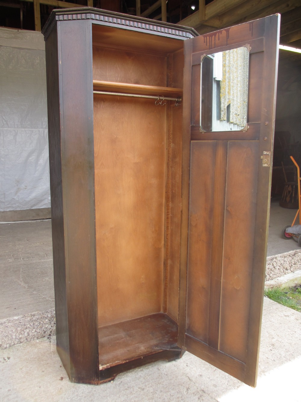 Early 20th century oak canted cornered hall cupboard View IX