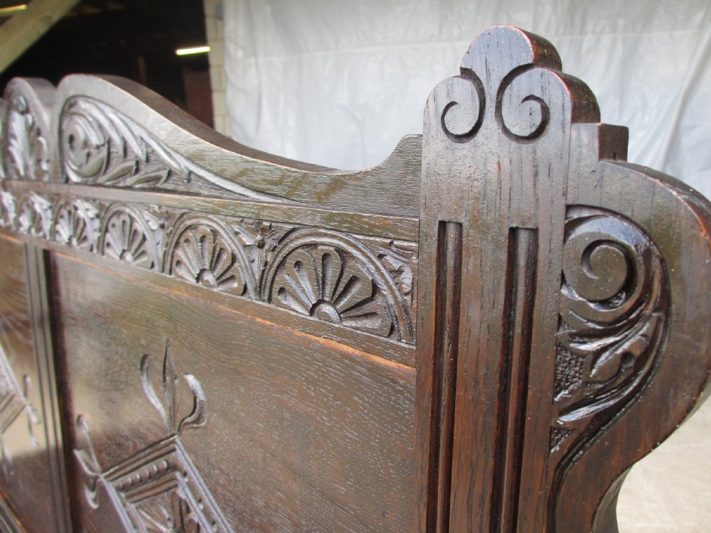 Victorian carved oak storage settle View IV