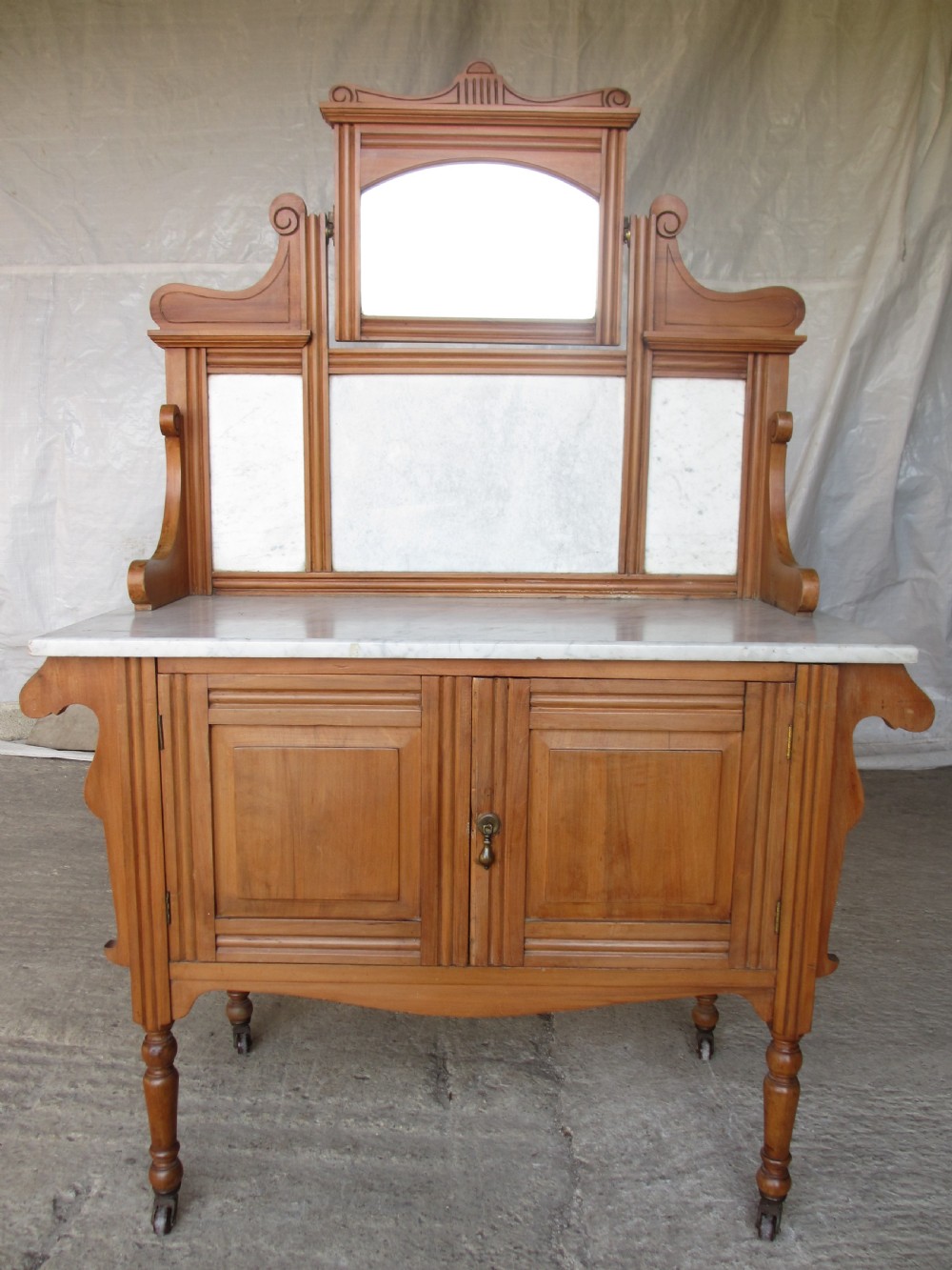 Victorian satinwood washstand with mirrored and marble back View II