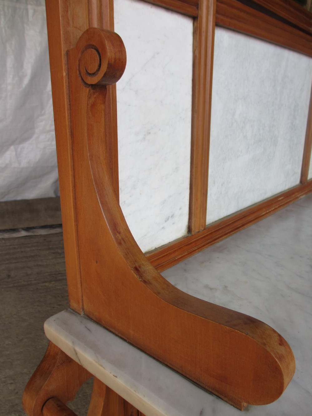 Victorian satinwood washstand with mirrored and marble back View IX