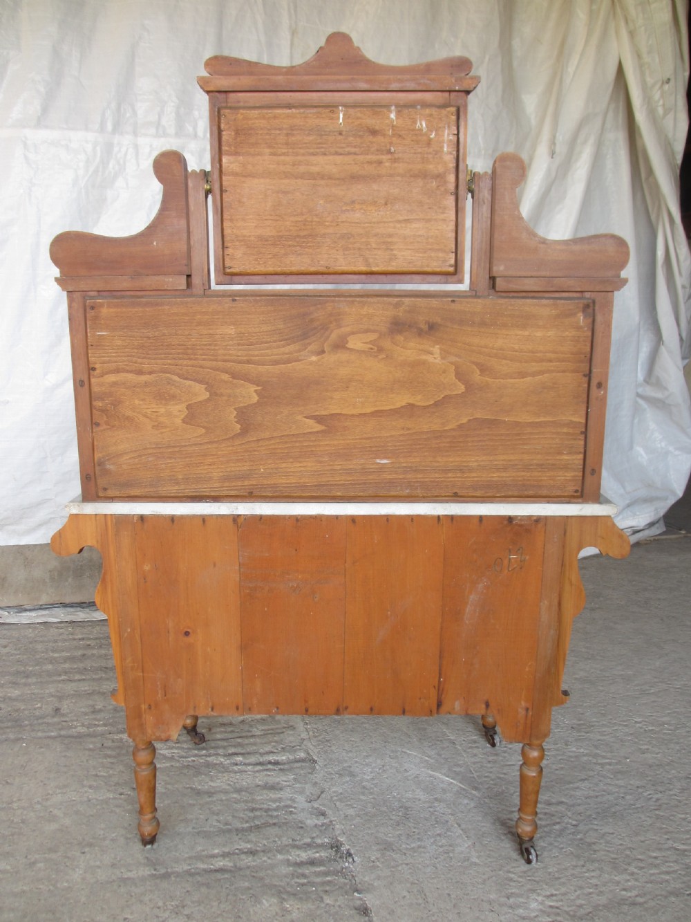Victorian satinwood washstand with mirrored and marble back View XII