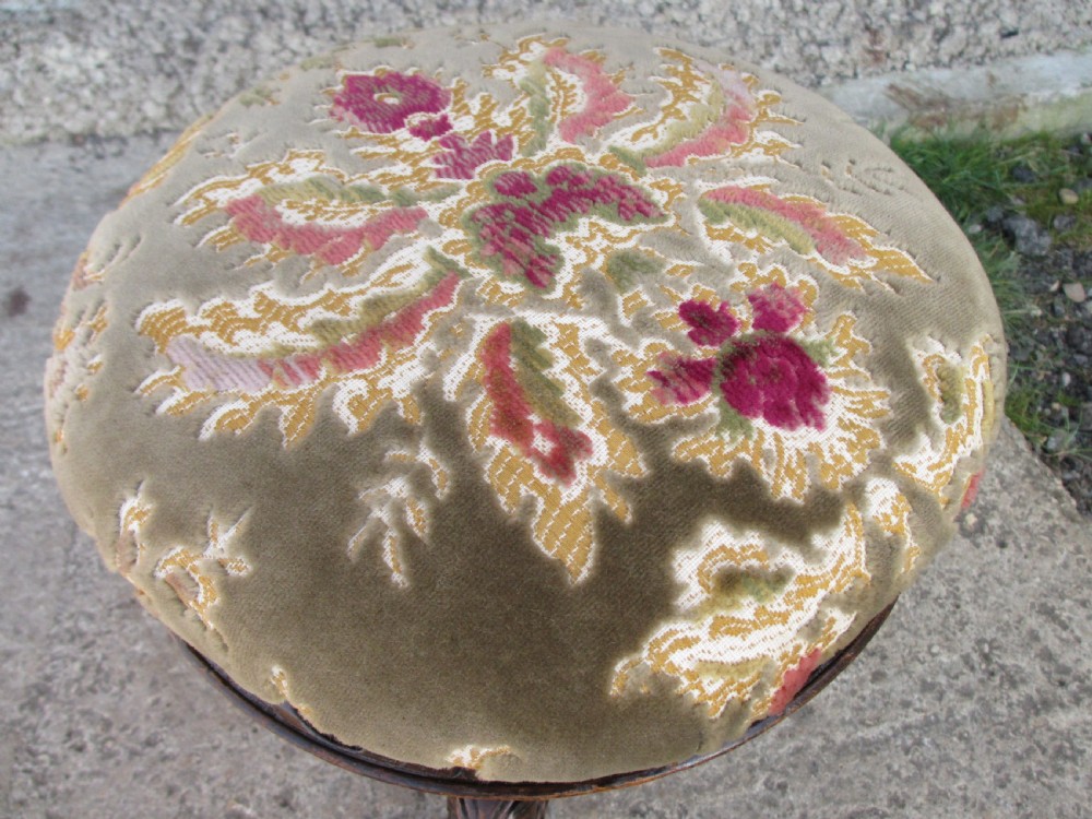 Victorian mahogany upholstered adjustable carved piano stool View IV
