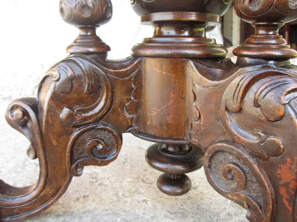 Victorian mahogany upholstered adjustable carved piano stool View VIII
