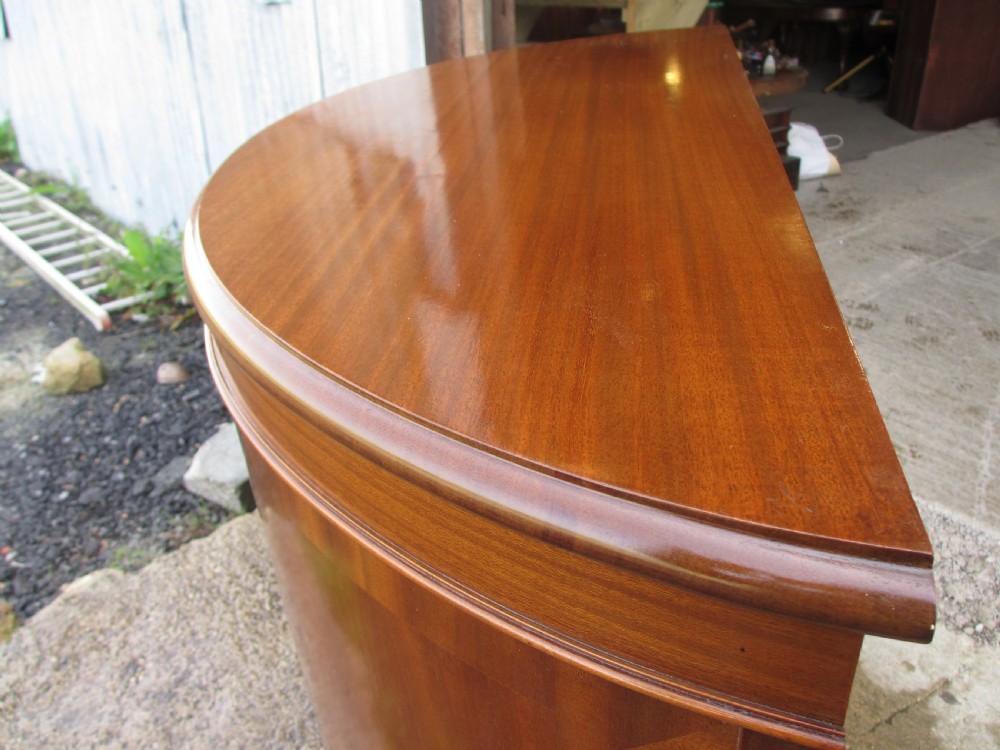 Early 20th century cross banded mahogany demi-lune style side door cabinet View III