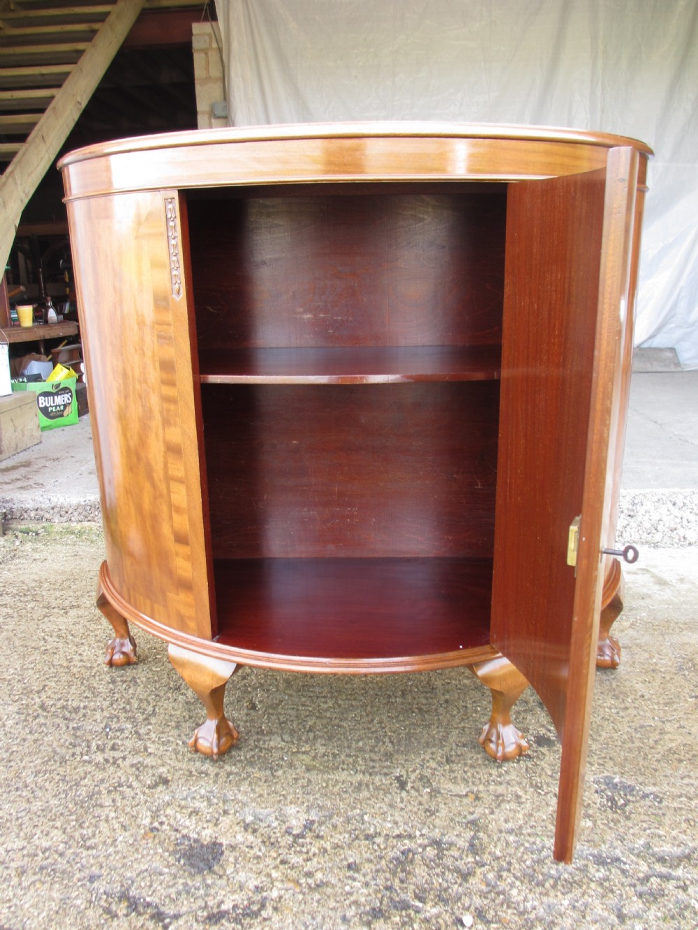 Early 20th century cross banded mahogany demi-lune style side door cabinet View VI