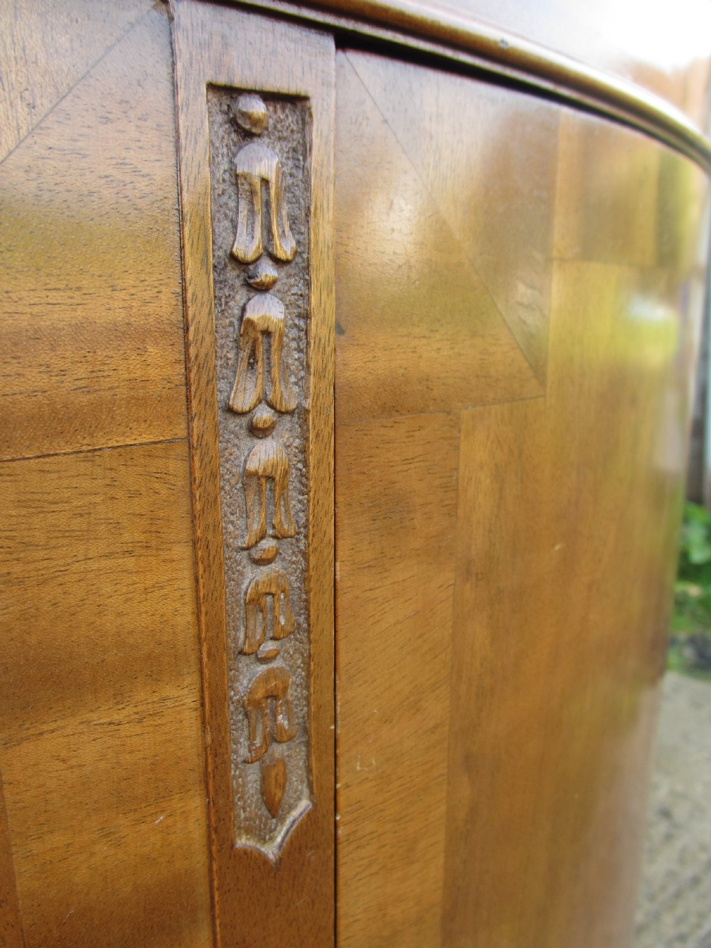 Early 20th century cross banded mahogany demi-lune style side door cabinet View IX