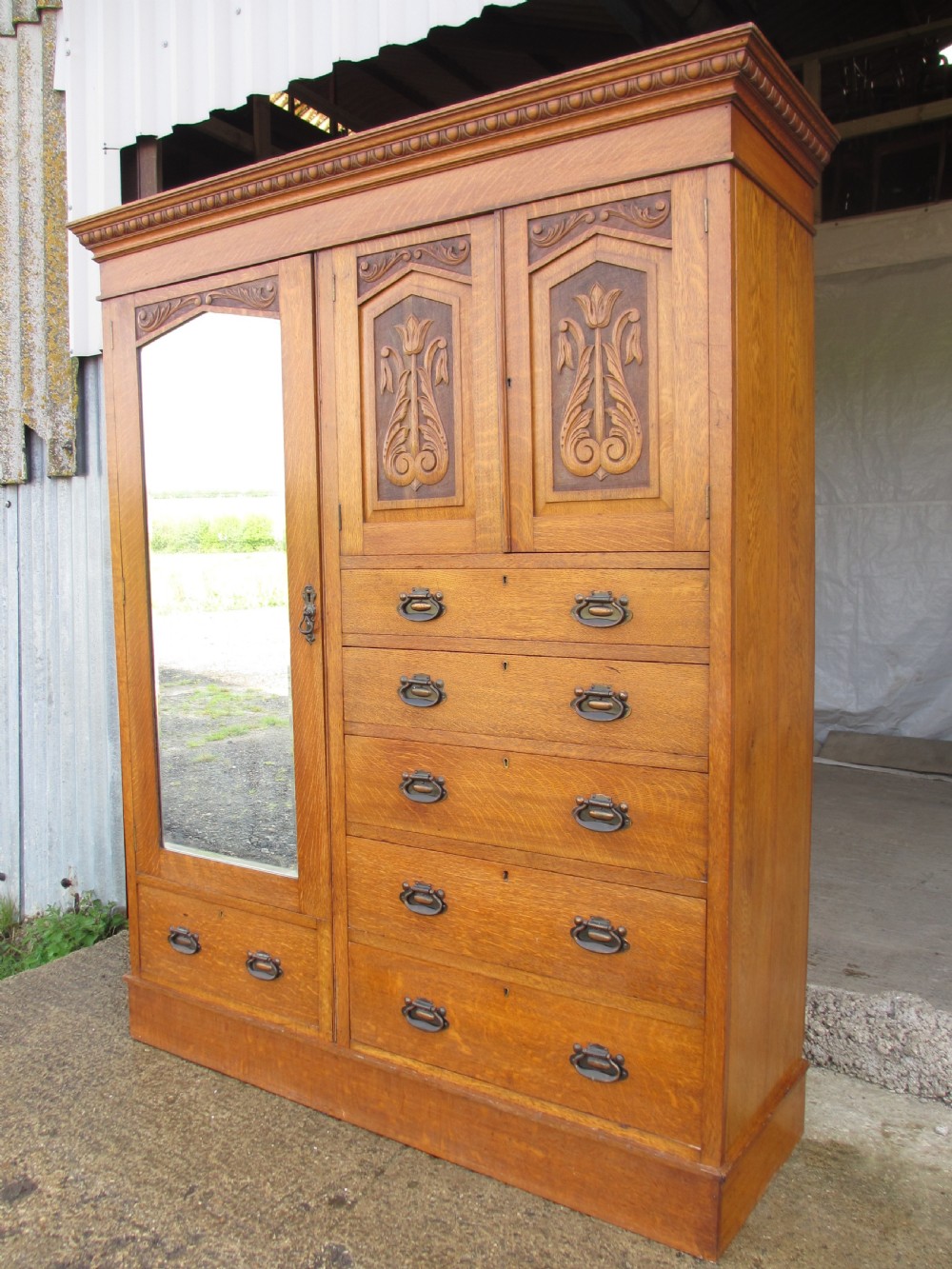 Late 19th century golden oak compactum wardrobe View III