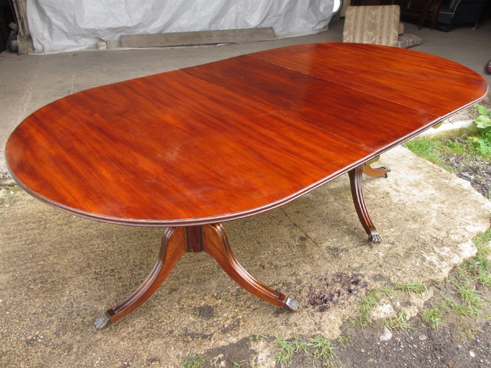 Early 20th century Regency style mahogany pedestal d-end dining table View II