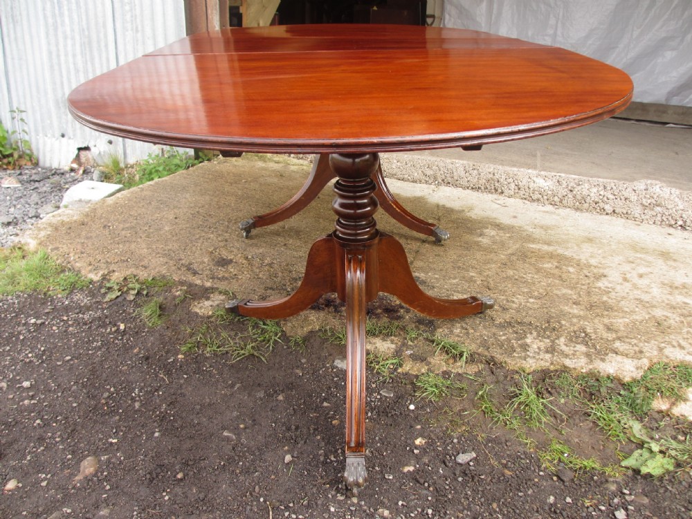 Early 20th century Regency style mahogany pedestal d-end dining table View IV