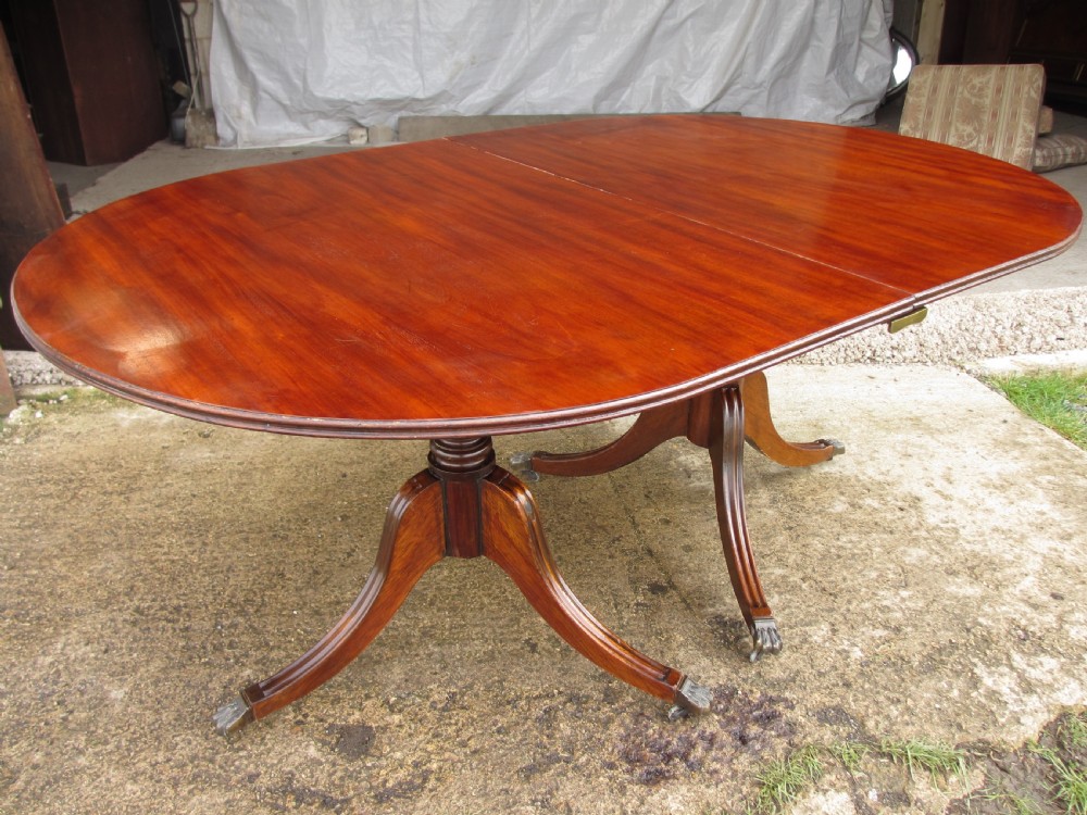 Early 20th century Regency style mahogany pedestal d-end dining table View X
