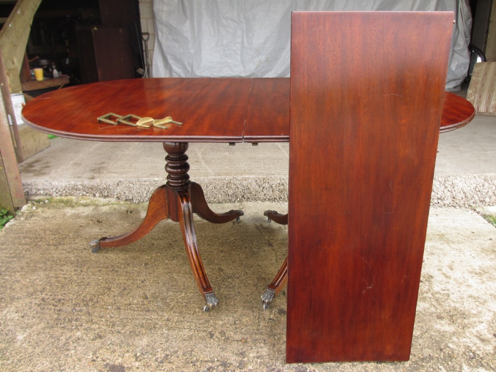 Early 20th century Regency style mahogany pedestal d-end dining table View XII