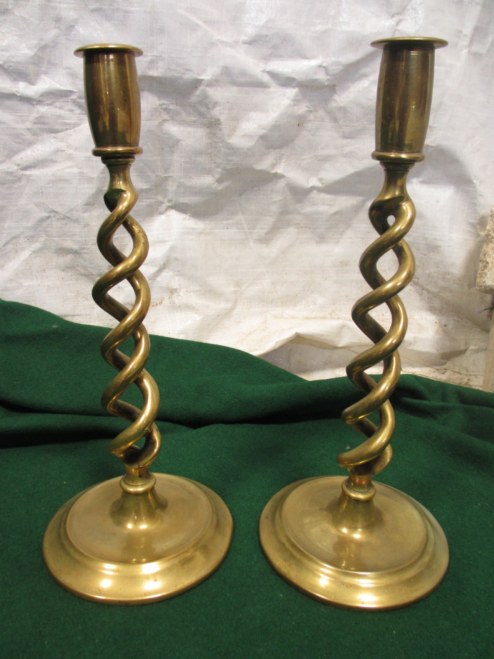 Pair of Victorian brass barley twist candle sticks