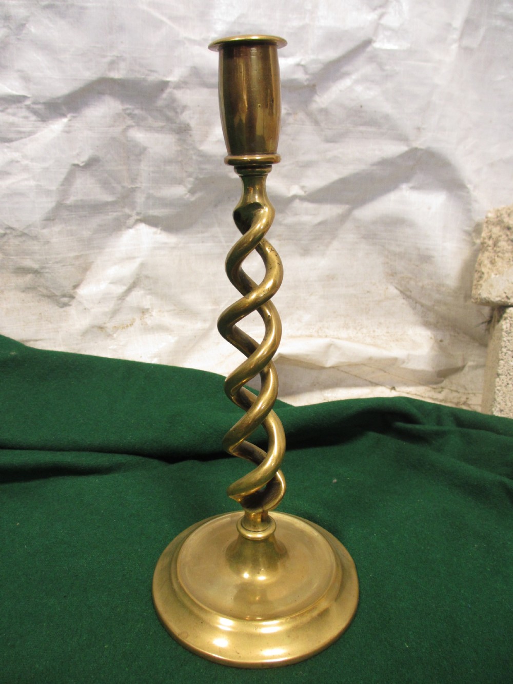 Pair of Victorian brass barley twist candle sticks View IV