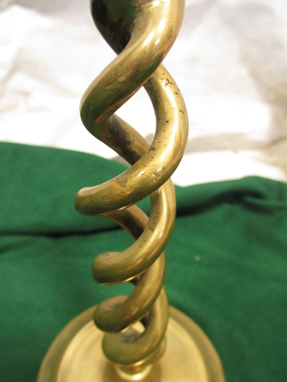 Pair of Victorian brass barley twist candle sticks View VI