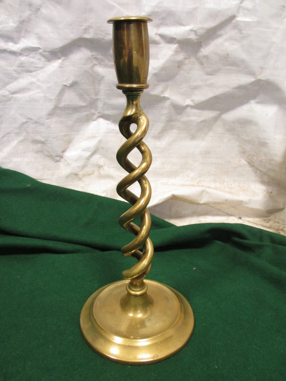 Pair of Victorian brass barley twist candle sticks View IX