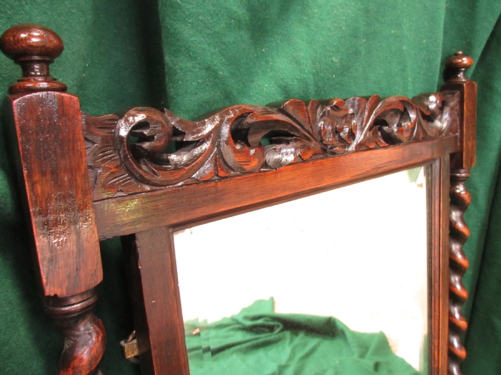 19th century oak framed barley twist bevel glass hanging wall mirror View IV