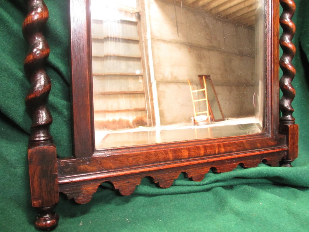 19th century oak framed barley twist bevel glass hanging wall mirror View V
