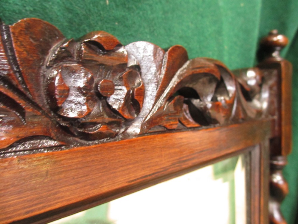19th century oak framed barley twist bevel glass hanging wall mirror View VI