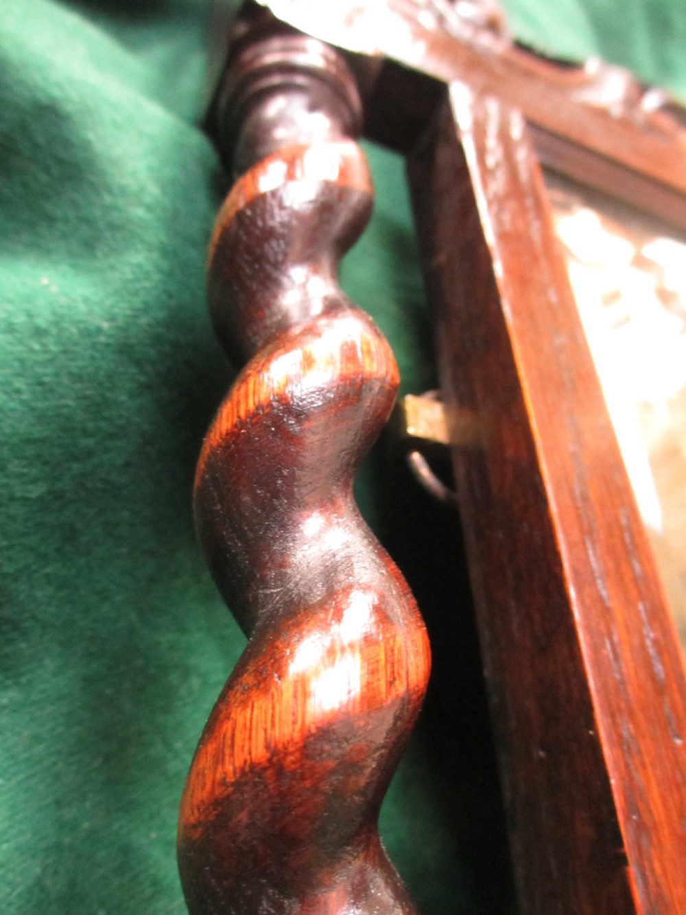 19th century oak framed barley twist bevel glass hanging wall mirror View VII