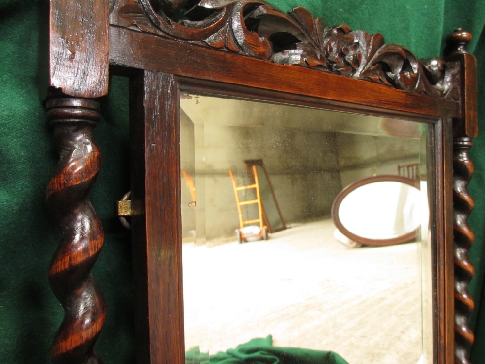 19th century oak framed barley twist bevel glass hanging wall mirror View VIII
