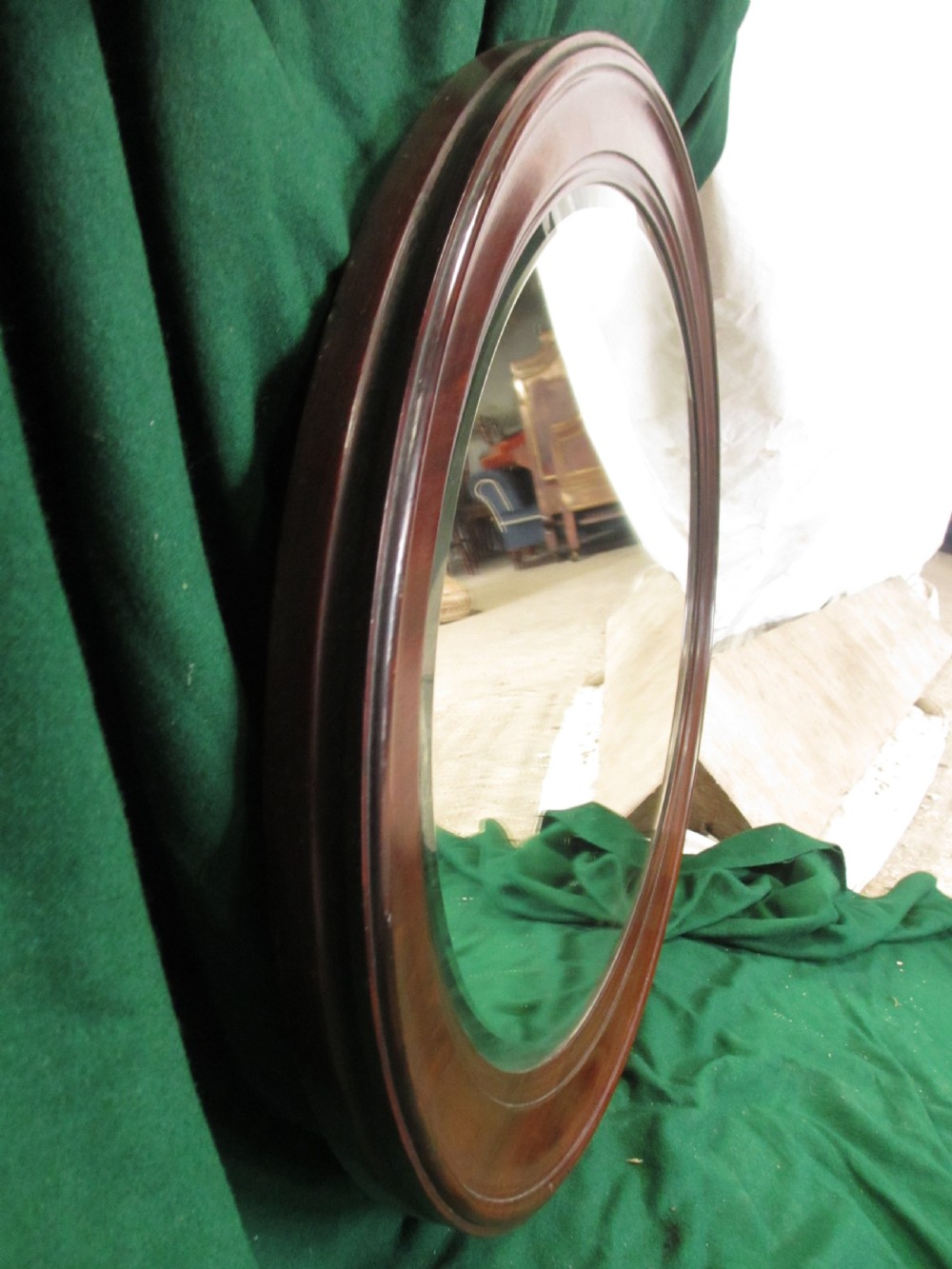 Late 19th century mahogany oval bevel glass mirror View IX