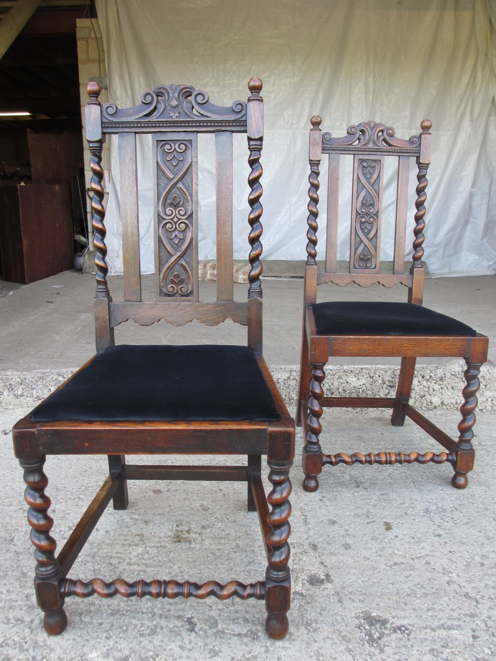 Pair of Victorian oak slat back dining chairs View II