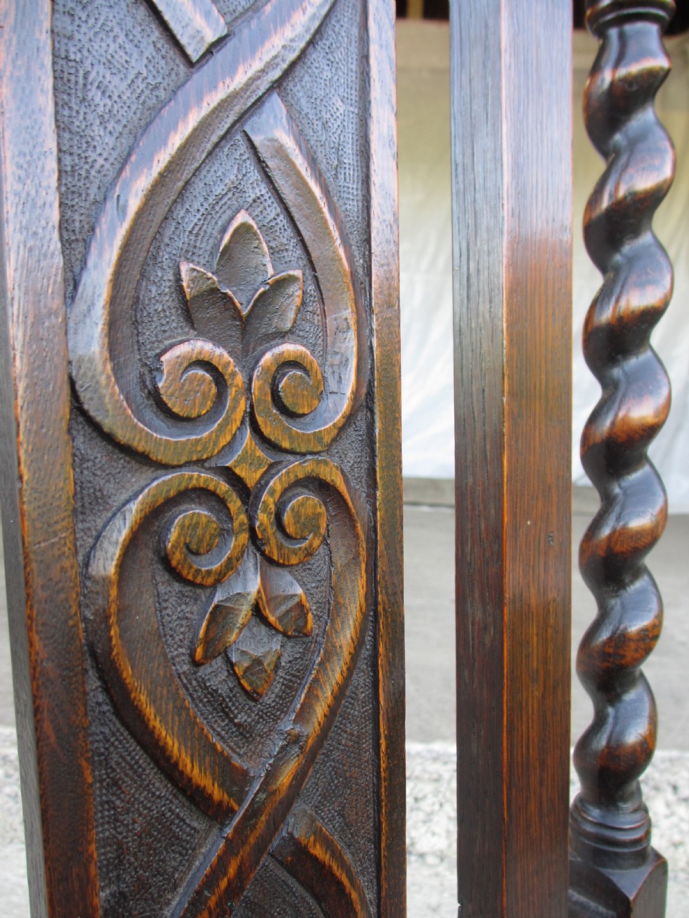 Pair of Victorian oak slat back dining chairs View IX