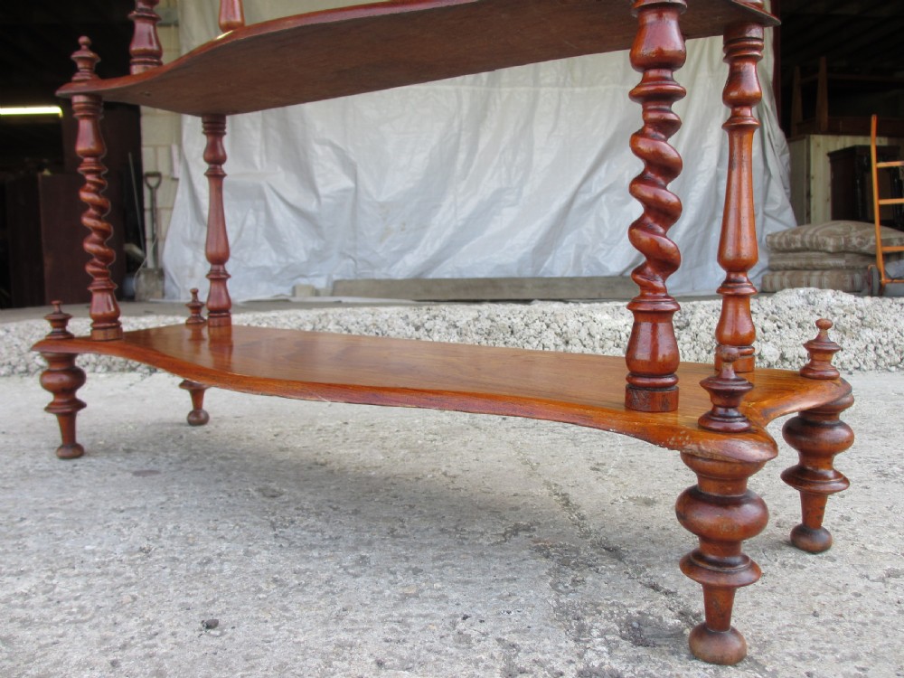 Victorian 5 tier mahogany barley twist serpentine fronted waterfall whatnot  View III