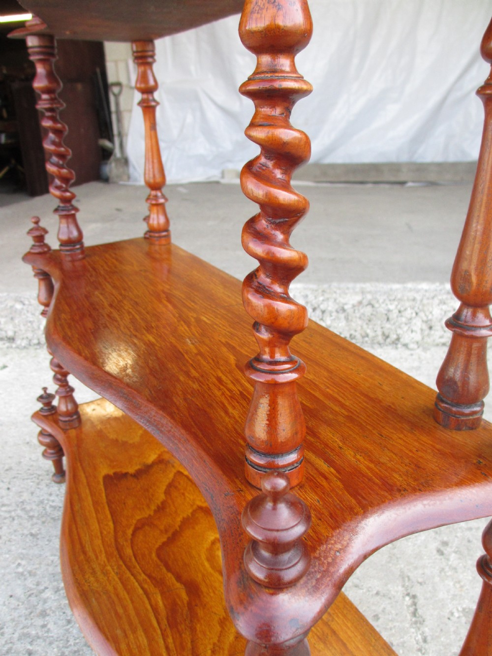Victorian 5 tier mahogany barley twist serpentine fronted waterfall whatnot  View VI
