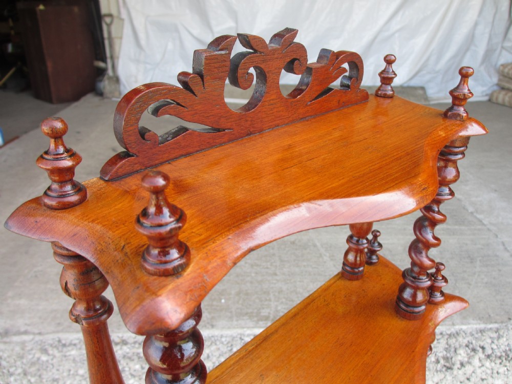 Victorian 5 tier mahogany barley twist serpentine fronted waterfall whatnot  View IX