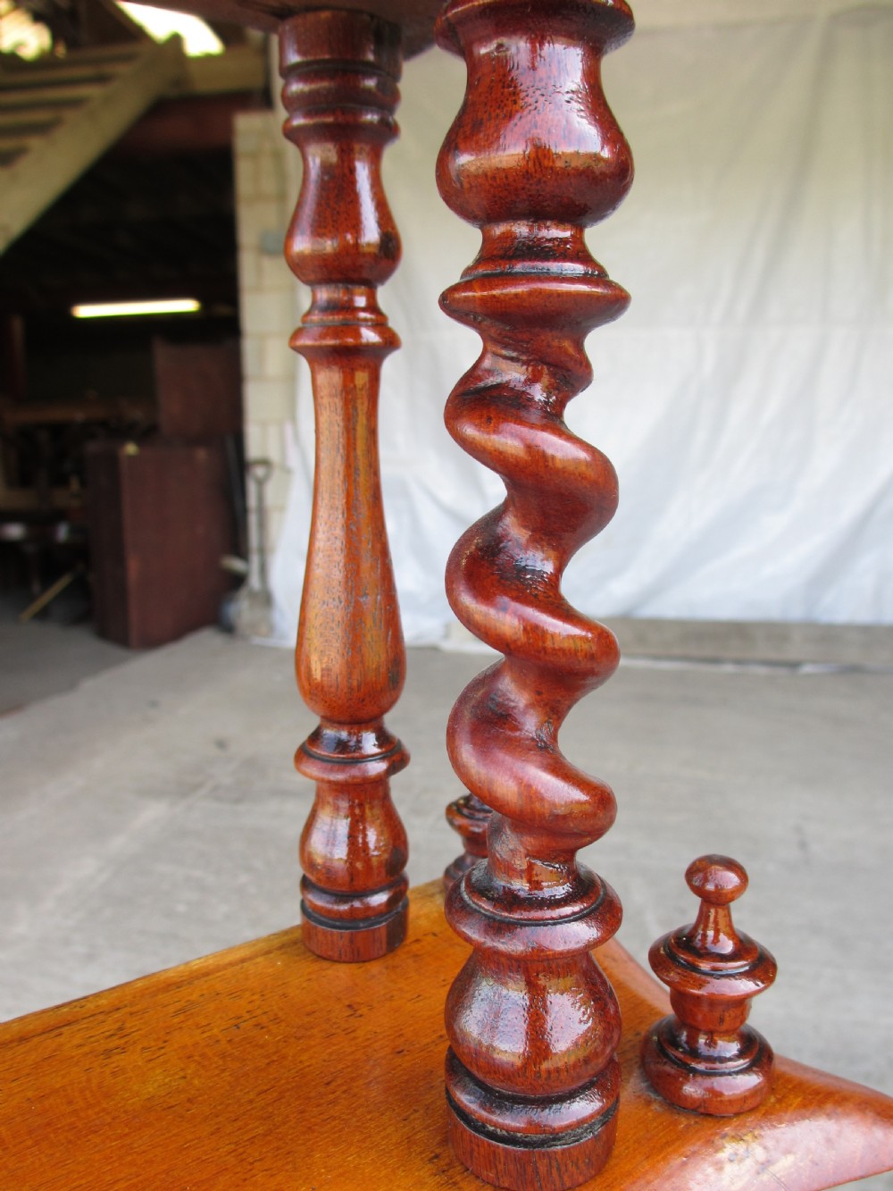 Victorian 5 tier mahogany barley twist serpentine fronted waterfall whatnot  View X