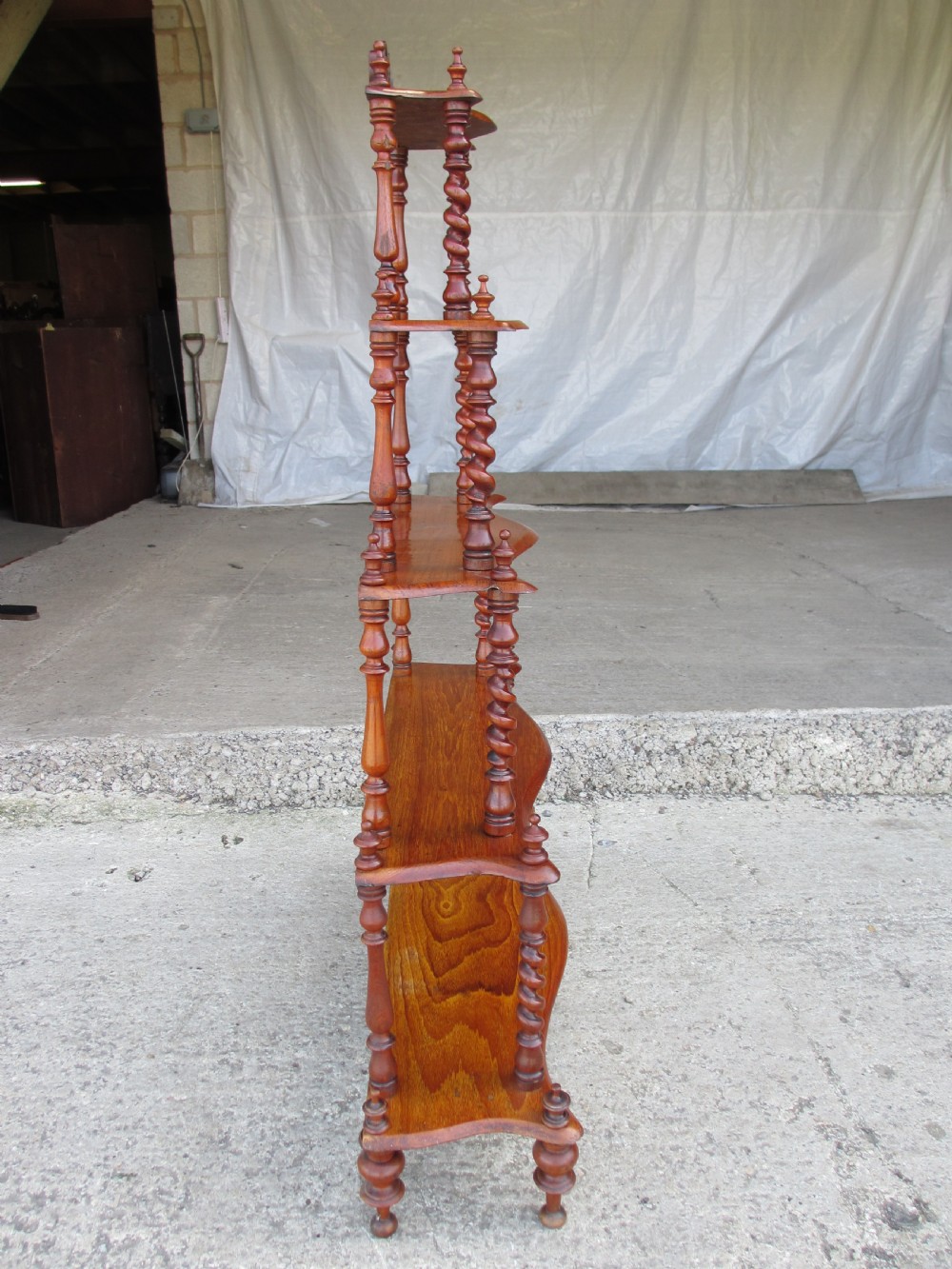 Victorian 5 tier mahogany barley twist serpentine fronted waterfall whatnot  View XII