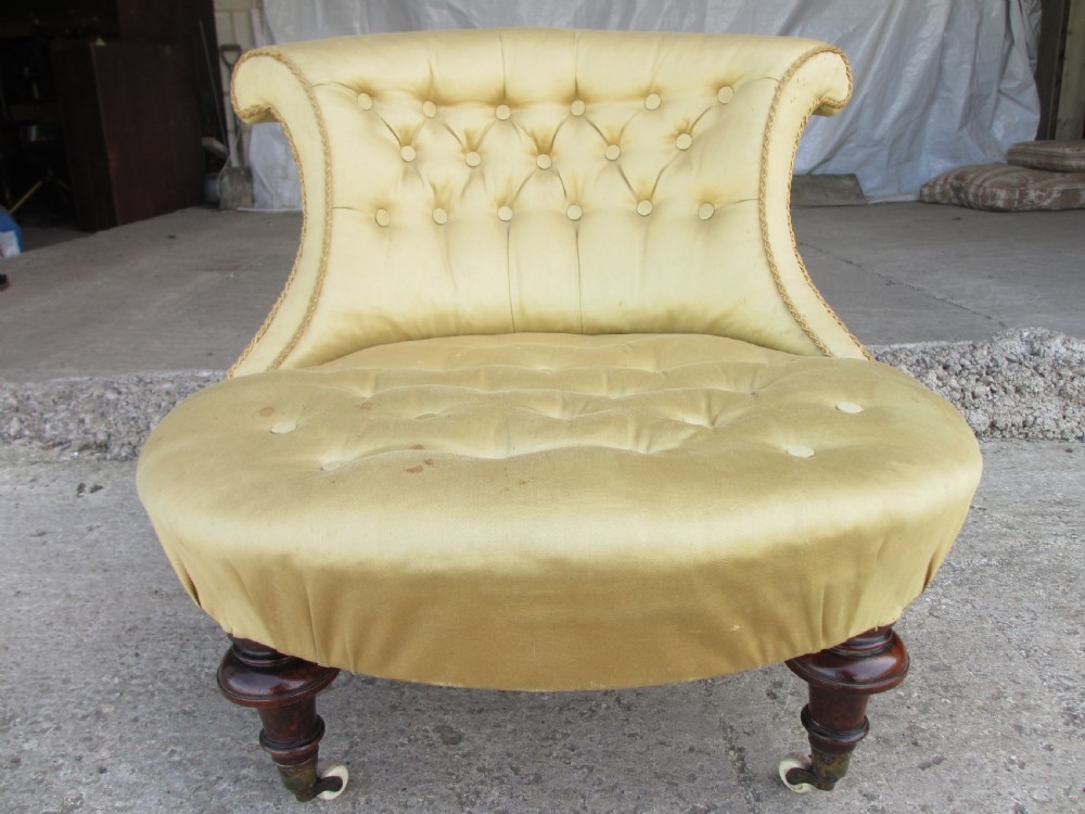 Unusual Victorian scroll back nursing chair