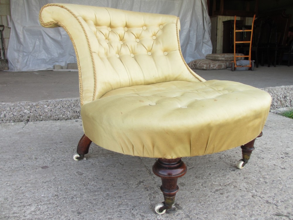 Unusual Victorian scroll back nursing chair View II