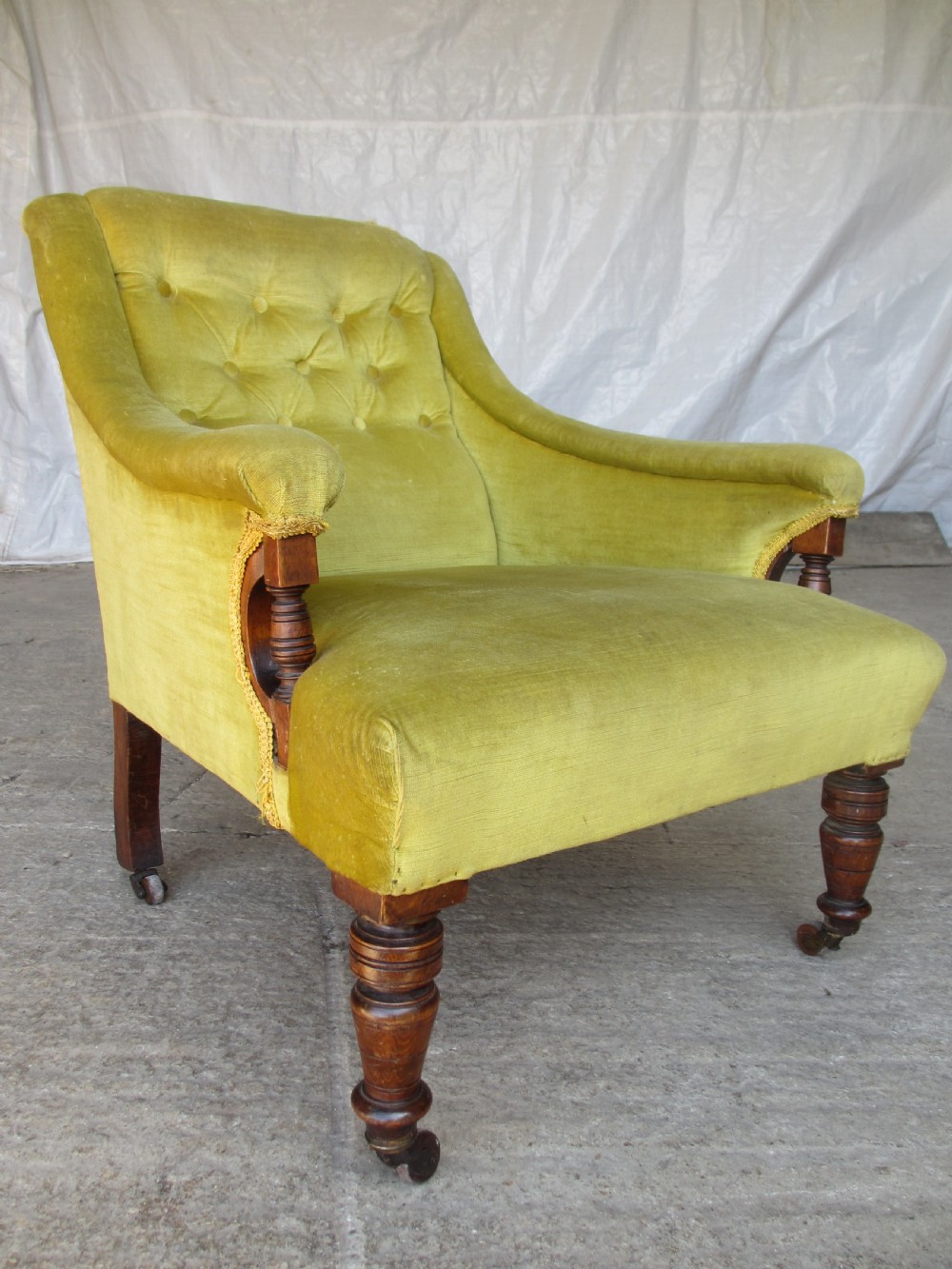 Victorian mahogany reading button back arm chair  View II