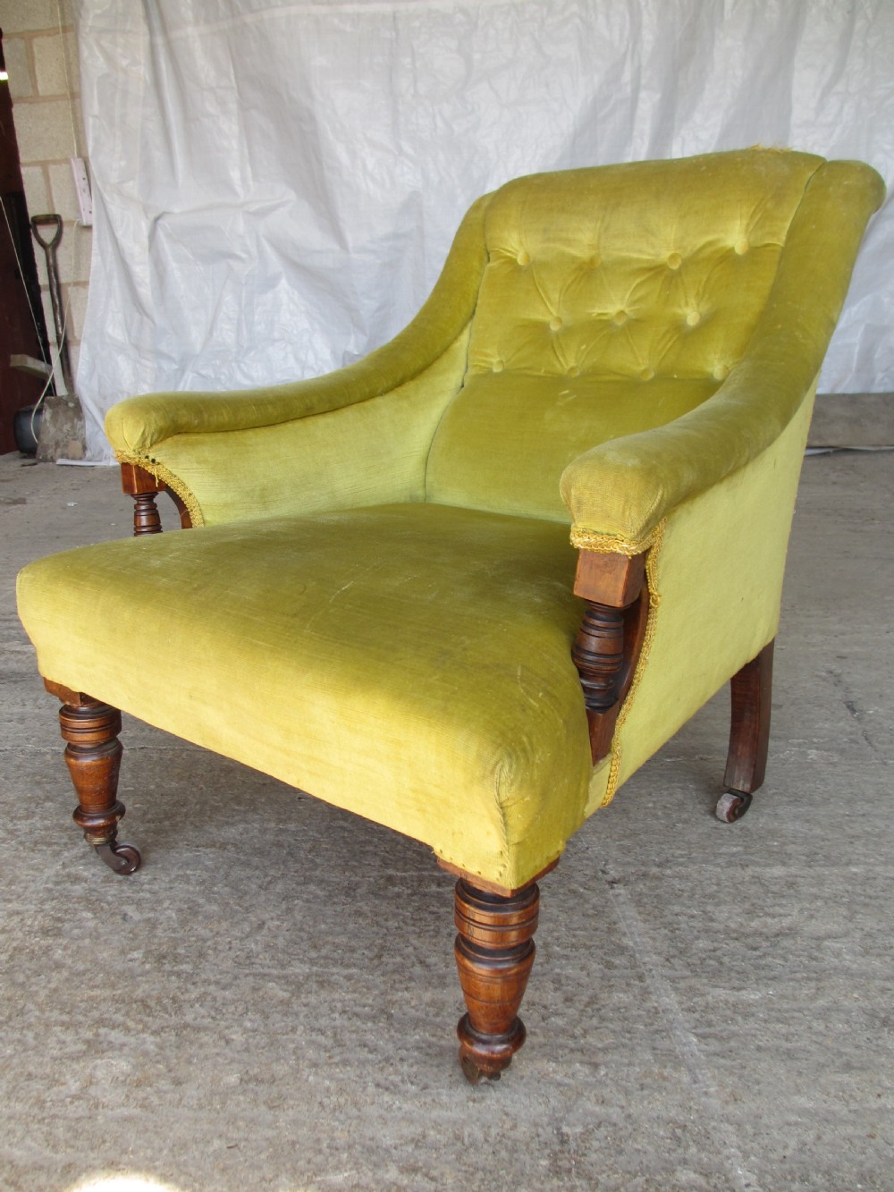 Victorian mahogany reading button back arm chair  View III